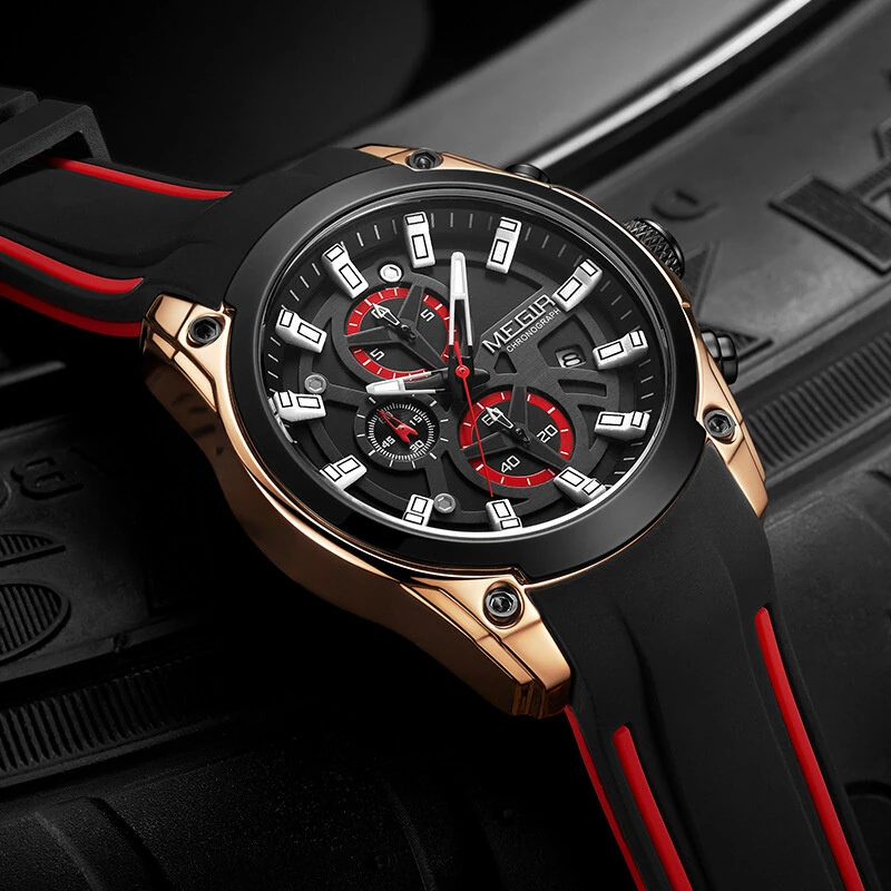 MEGIR Men Chronograph Quartz Watch with Date Luminous Hands, Sport Wristwatch Silicone Strap Waterproof Watch — view 5