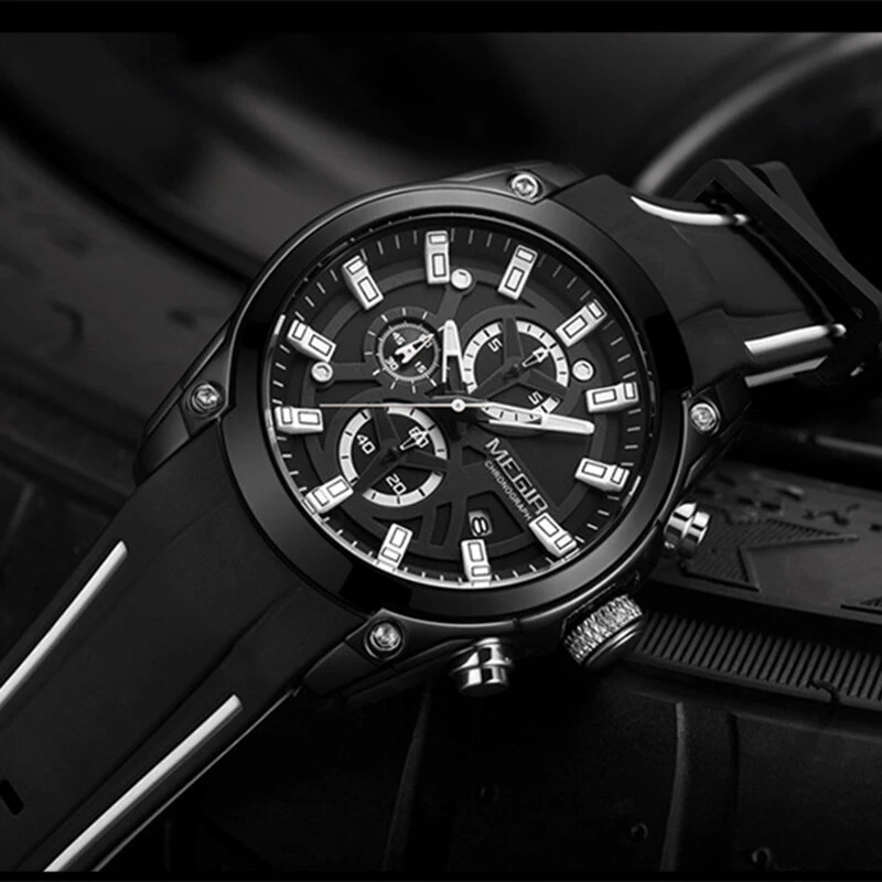 MEGIR Men Chronograph Quartz Watch with Date Luminous Hands, Sport Wristwatch Silicone Strap Waterproof Watch — view 6