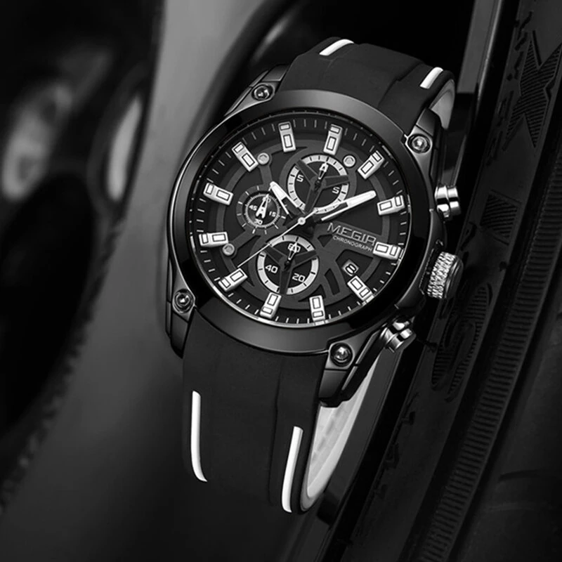 MEGIR Men Chronograph Quartz Watch with Date Luminous Hands, Sport Wristwatch Silicone Strap Waterproof Watch — view 7