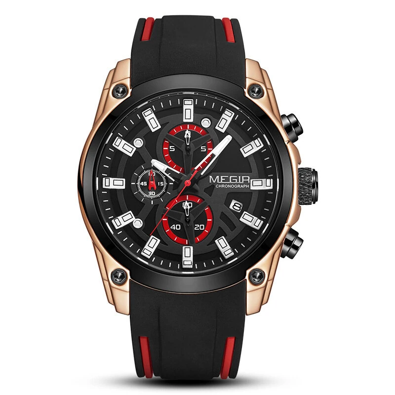 MEGIR Men Chronograph Quartz Watch with Date Luminous Hands, Sport Wristwatch Silicone Strap Waterproof Watch — view 9