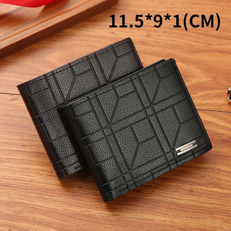 Men Bifold Wallet Fashion Soft PU Leather Money Clip Multicard Slot Card Holder Thin Purse Simple Checked Short Wallet — view 3