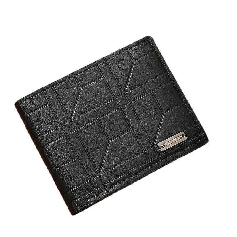 Men Bifold Wallet Fashion Soft PU Leather Money Clip Multicard Slot Card Holder Thin Purse Simple Checked Short Wallet — view 4