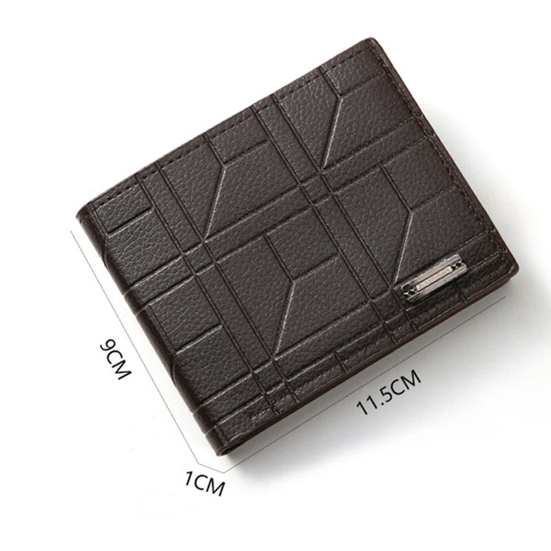 Men Bifold Wallet Fashion Soft PU Leather Money Clip Multicard Slot Card Holder Thin Purse Simple Checked Short Wallet — view 5