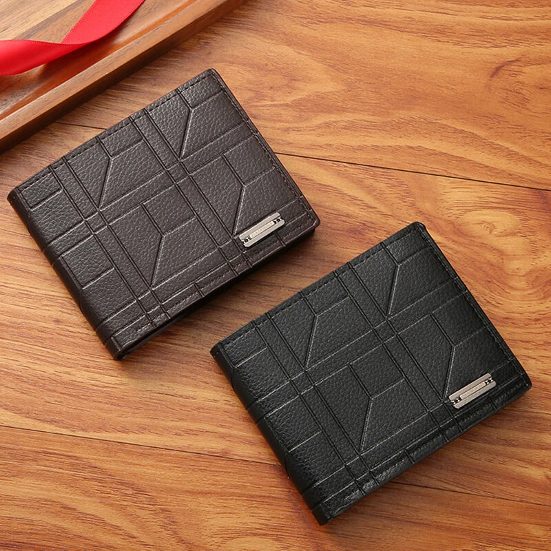 Men Bifold Wallet Fashion Soft PU Leather Money Clip Multicard Slot Card Holder Thin Purse Simple Checked Short Wallet — view 6