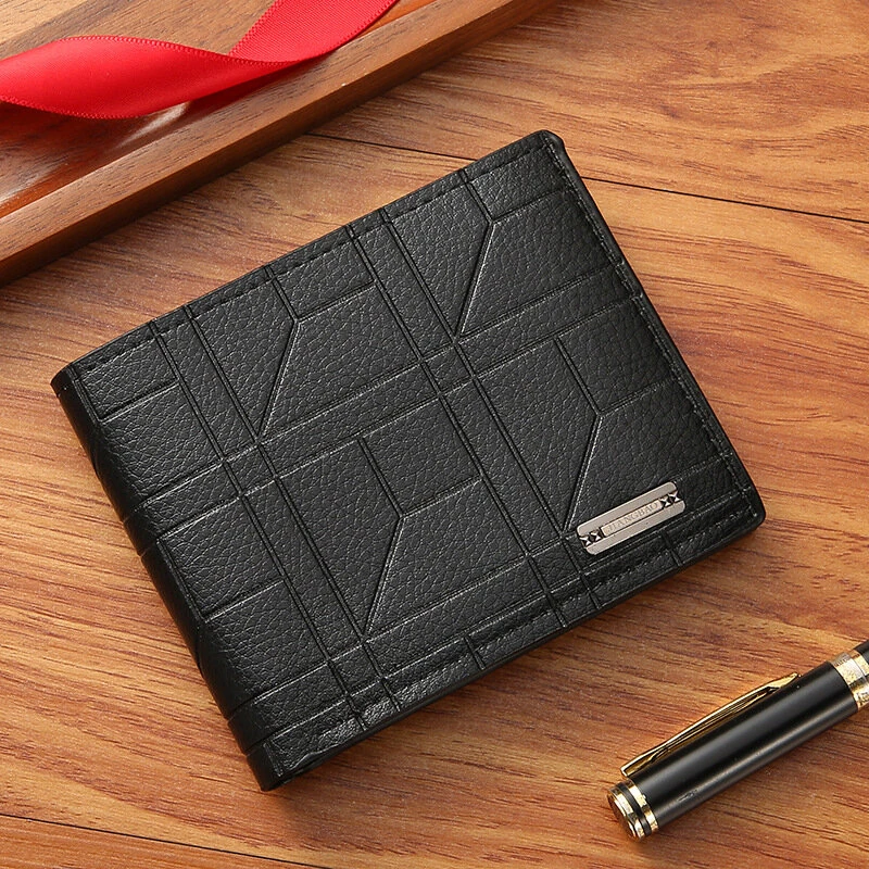 Men Bifold Wallet Fashion Soft PU Leather Money Clip Multicard Slot Card Holder Thin Purse Simple Checked Short Wallet — view 8