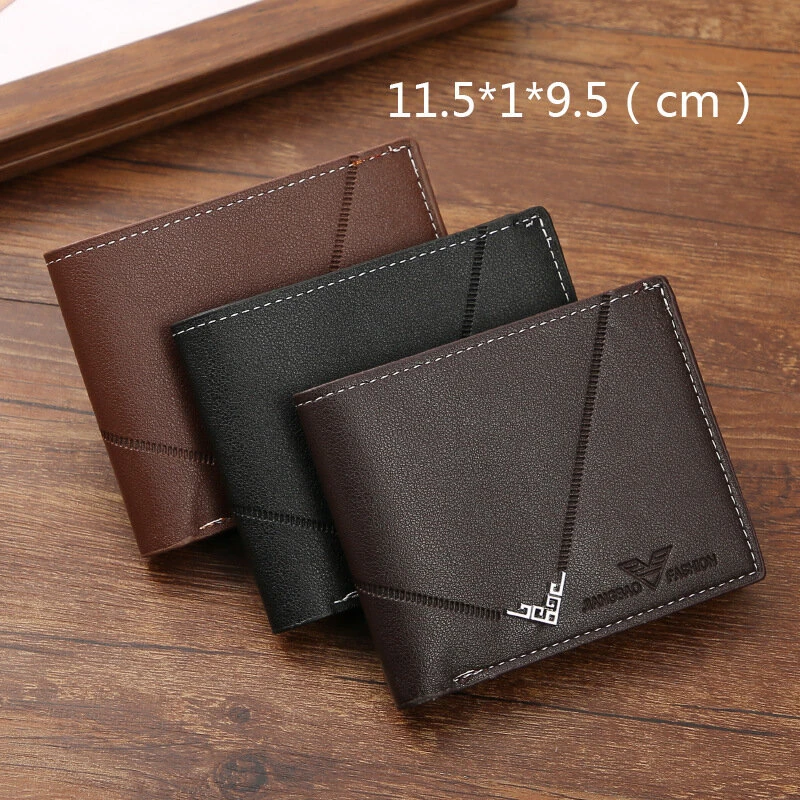 Men Casual PU Leather Short Wallets Multiple-card Slots Card Case for Men Bifold Purse Business ID Card Holder Slim Money Clip — view 2