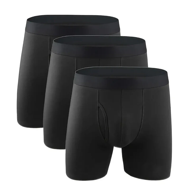 Men's 3-Pack Cotton Boxer Briefs with Comfortable Flex Waistband Breathable Solid Color Panties Boxershorts Comfy Open Front Crotch Underwear Male Sports Underpants Shorts — view 3