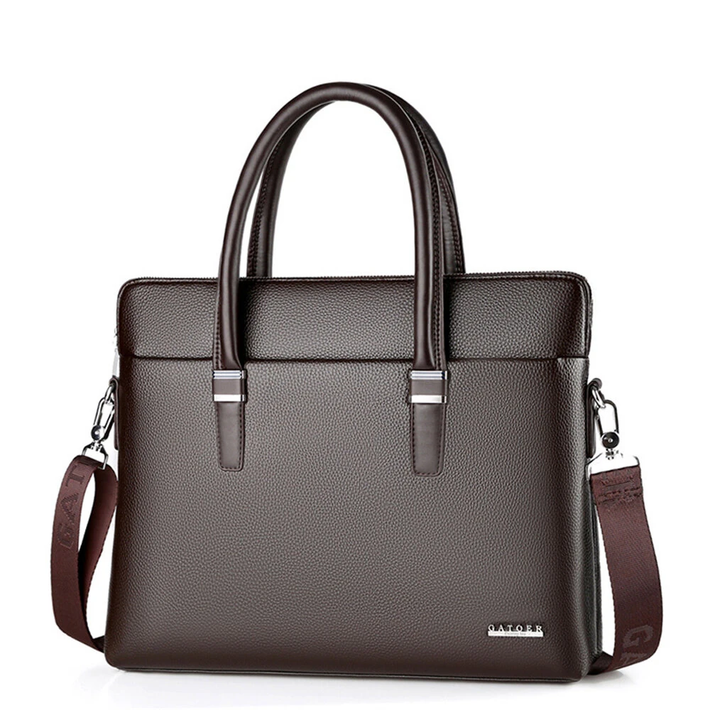 Men's Business Leather Briefcase Solid Simple Fashion 14'' Laptop Handbag Waterproof Large Capacity Shoulder Crossbody Bag — view 2