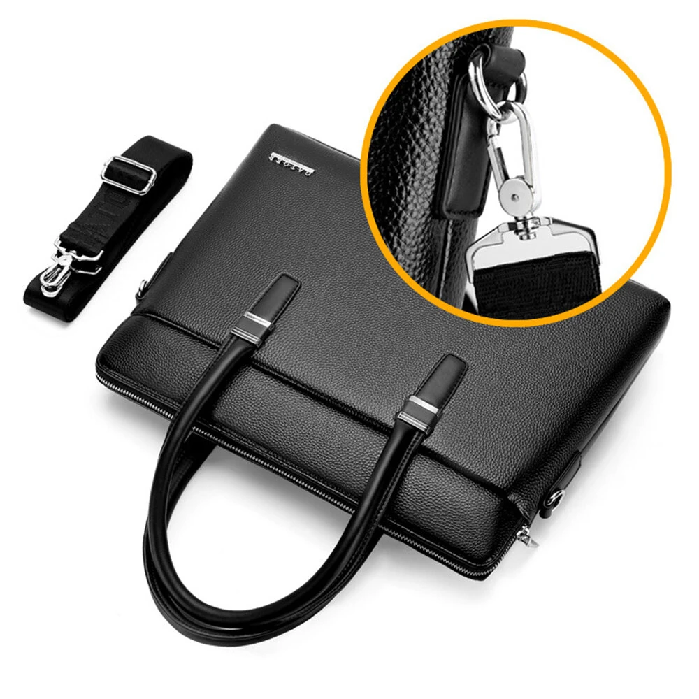 Men's Business Leather Briefcase Solid Simple Fashion 14'' Laptop Handbag Waterproof Large Capacity Shoulder Crossbody Bag — view 4