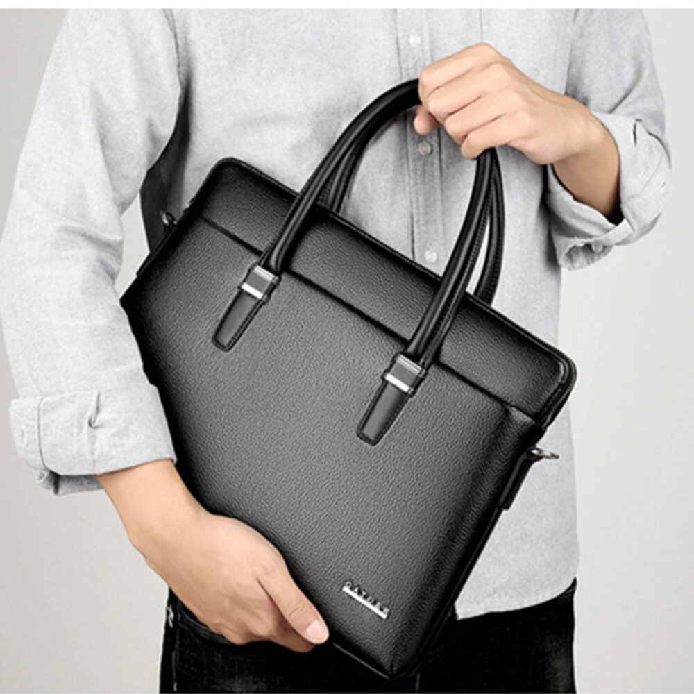 Men's Business Leather Briefcase Solid Simple Fashion 14'' Laptop Handbag Waterproof Large Capacity Shoulder Crossbody Bag — view 6