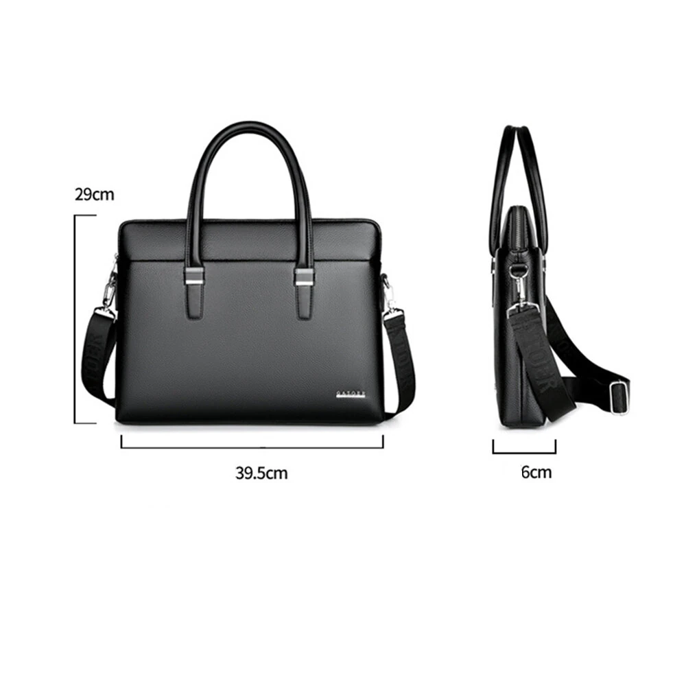 Men's Business Leather Briefcase Solid Simple Fashion 14'' Laptop Handbag Waterproof Large Capacity Shoulder Crossbody Bag — view 8