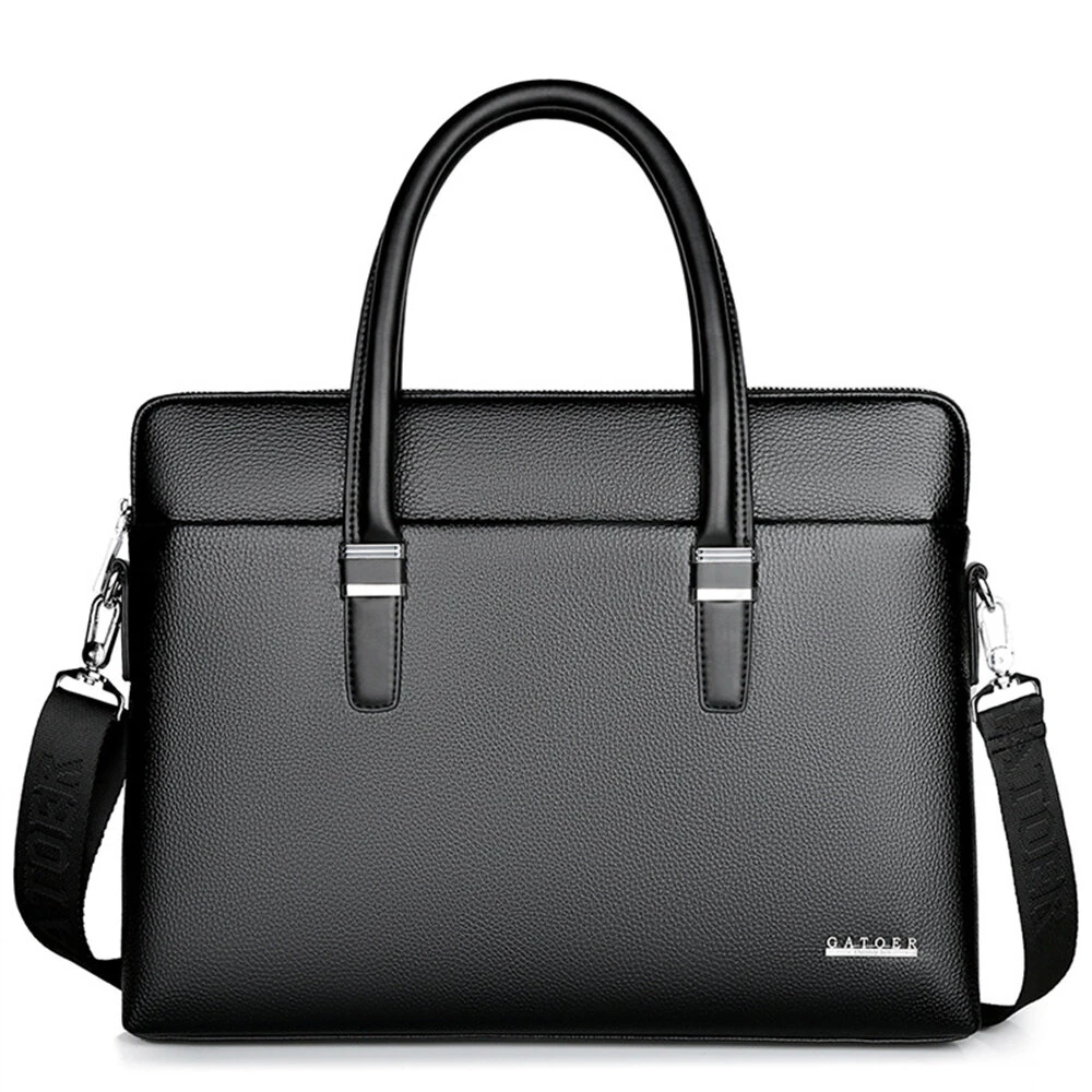Men's Business Leather Briefcase Solid Simple Fashion 14'' Laptop Handbag Waterproof Large Capacity Shoulder Crossbody Bag — view 9