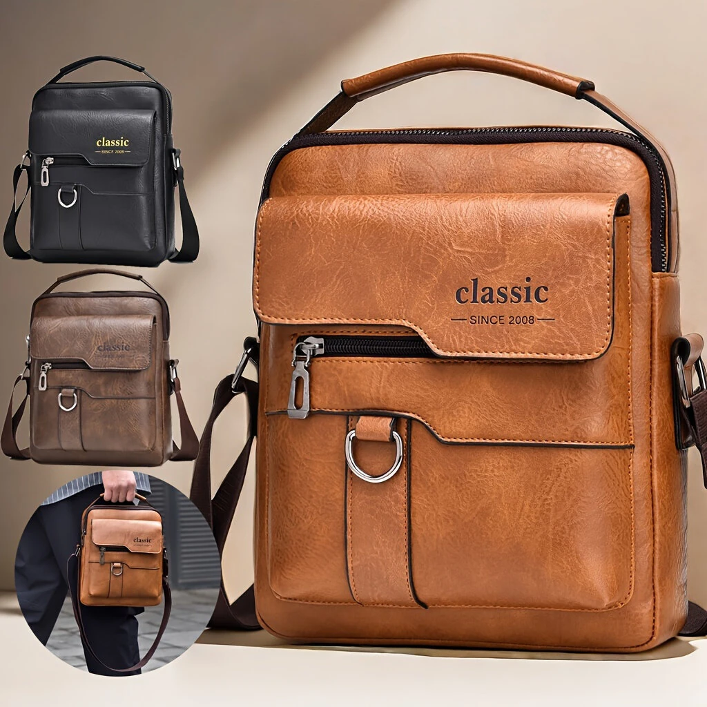 Men's Fashion PU Leather Shoulder Bag, Large Capacity Retro Business Crossbody Bag For Men Handbag Messenger Bag Waist Bag Office Use Bag Casual Day Bag, Multi-pocket Large Capacity, Waterproof and Wear-resistant