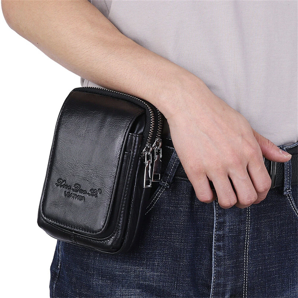 Men's Genuine Leather Zipper Waist Pack Phone Storage Waist Bag Belt Hanging Key & Card Storage Bag — view 2