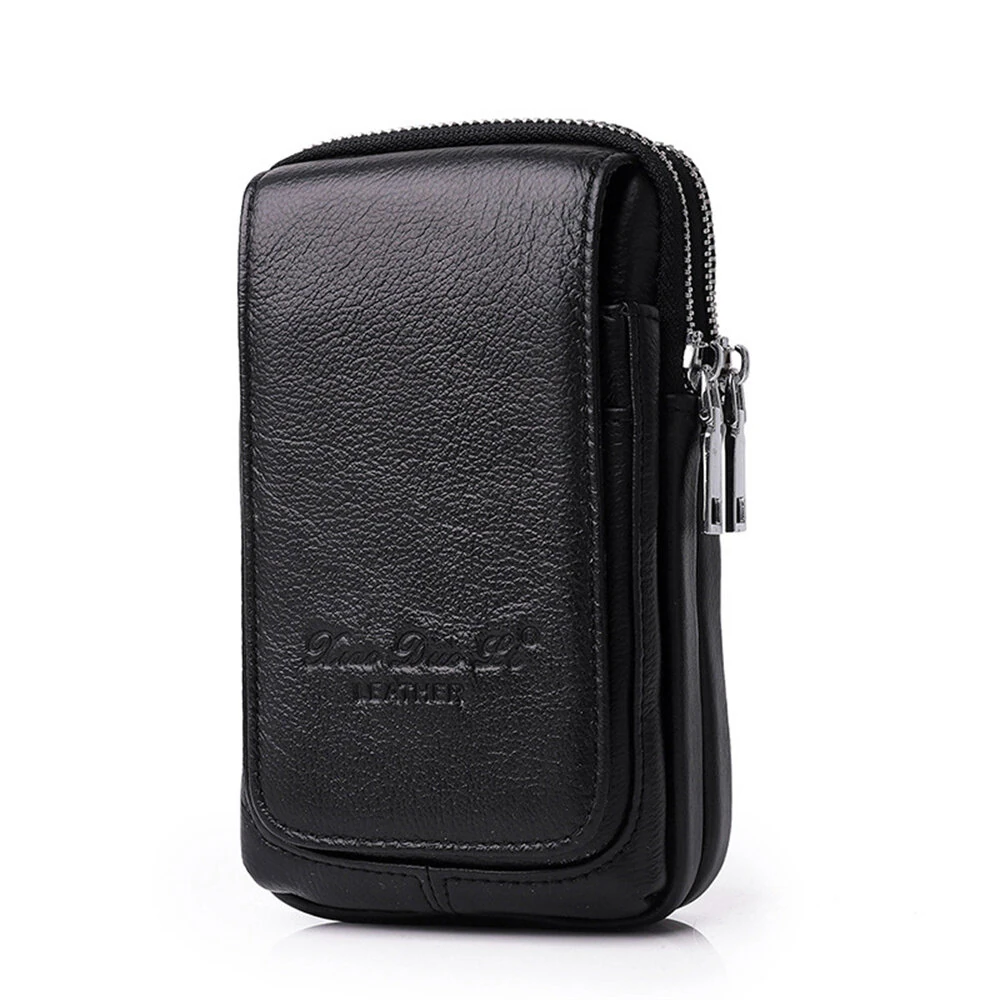 Men's Genuine Leather Zipper Waist Pack Phone Storage Waist Bag Belt Hanging Key & Card Storage Bag — view 4