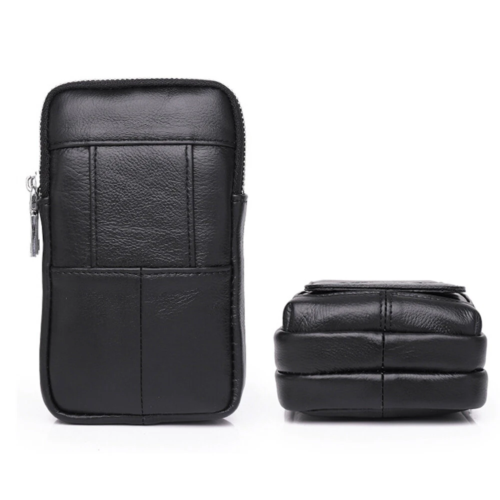 Men's Genuine Leather Zipper Waist Pack Phone Storage Waist Bag Belt Hanging Key & Card Storage Bag — view 5