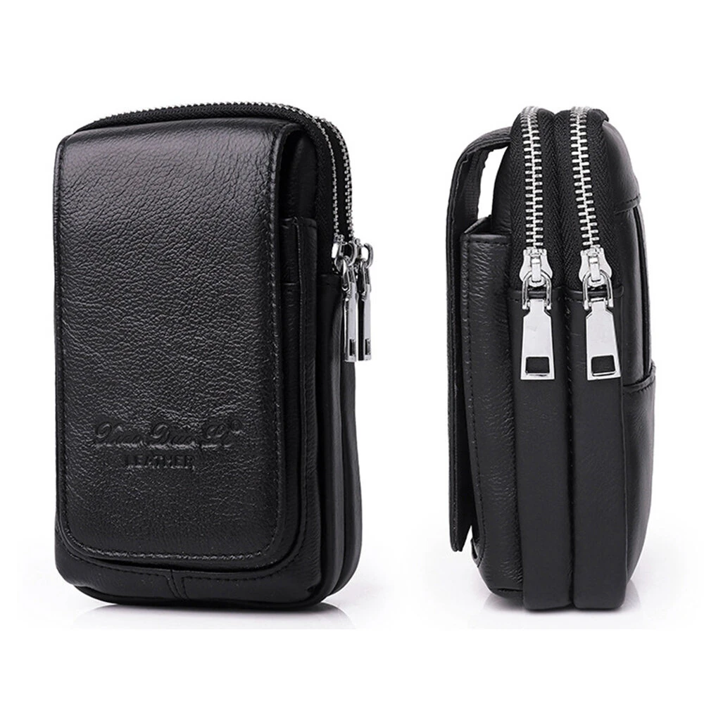 Men's Genuine Leather Zipper Waist Pack Phone Storage Waist Bag Belt Hanging Key & Card Storage Bag — view 6