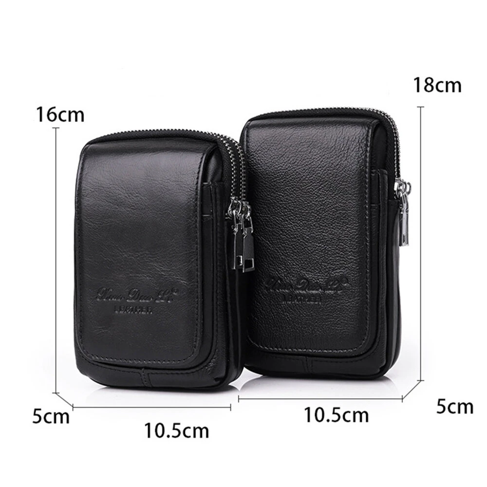 Men's Genuine Leather Zipper Waist Pack Phone Storage Waist Bag Belt Hanging Key & Card Storage Bag — view 7
