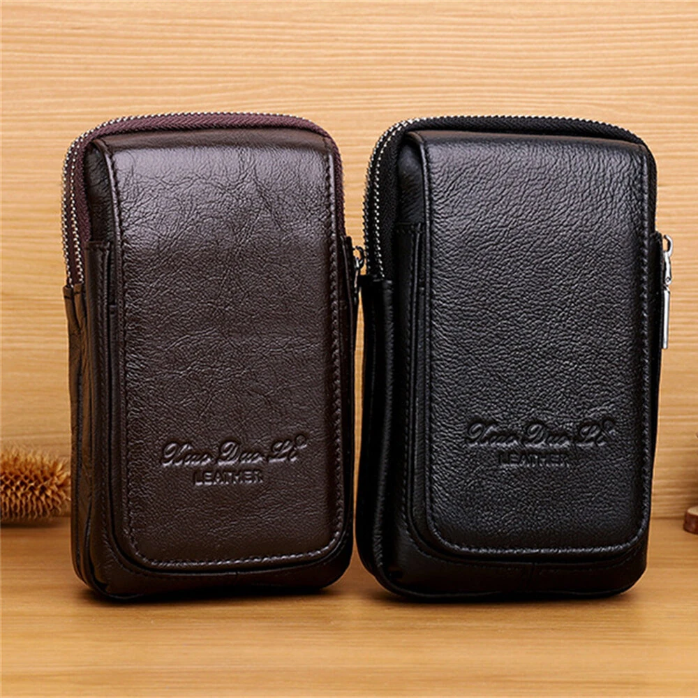 Men's Genuine Leather Zipper Waist Pack Phone Storage Waist Bag Belt Hanging Key & Card Storage Bag — view 8