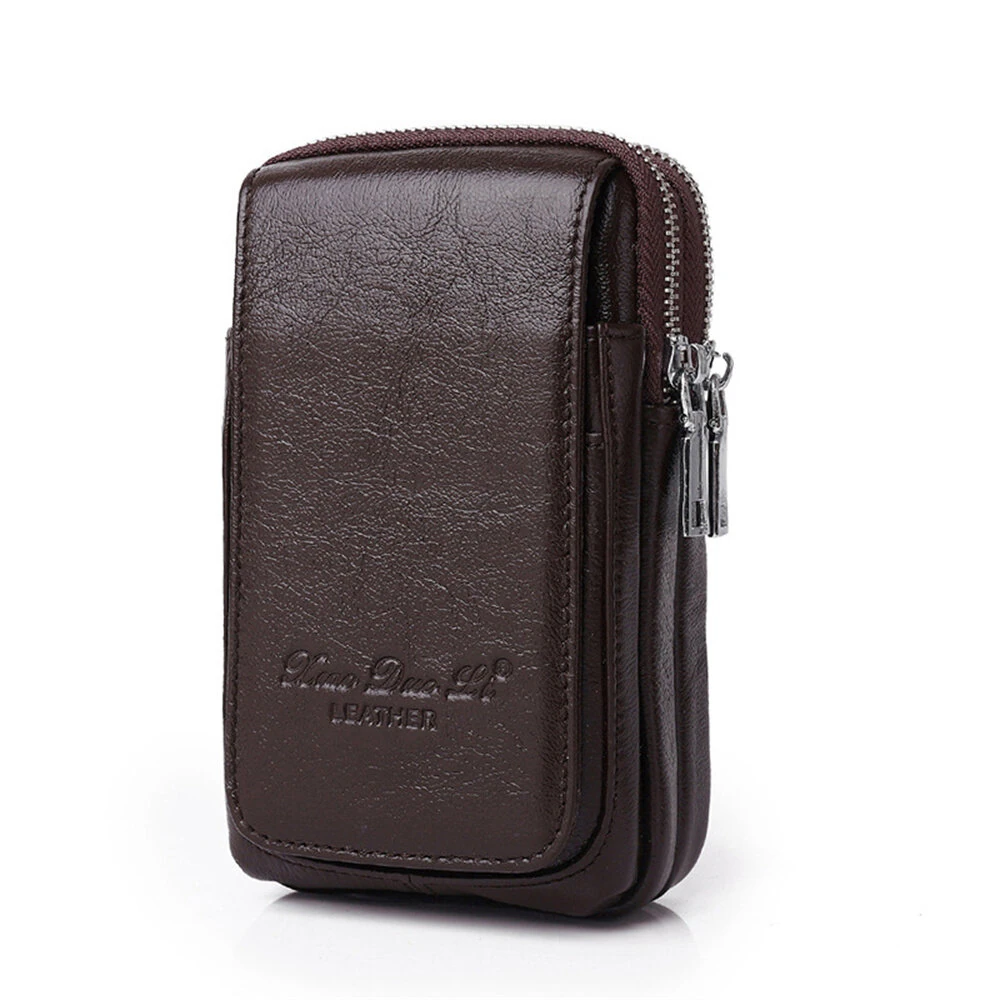 Men's Genuine Leather Zipper Waist Pack Phone Storage Waist Bag Belt Hanging Key & Card Storage Bag — view 9