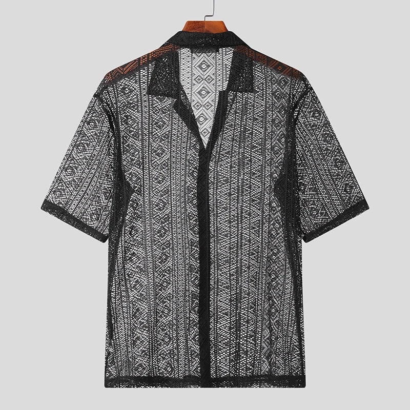 Men's Hollow Lace Loose Shirts — view 10