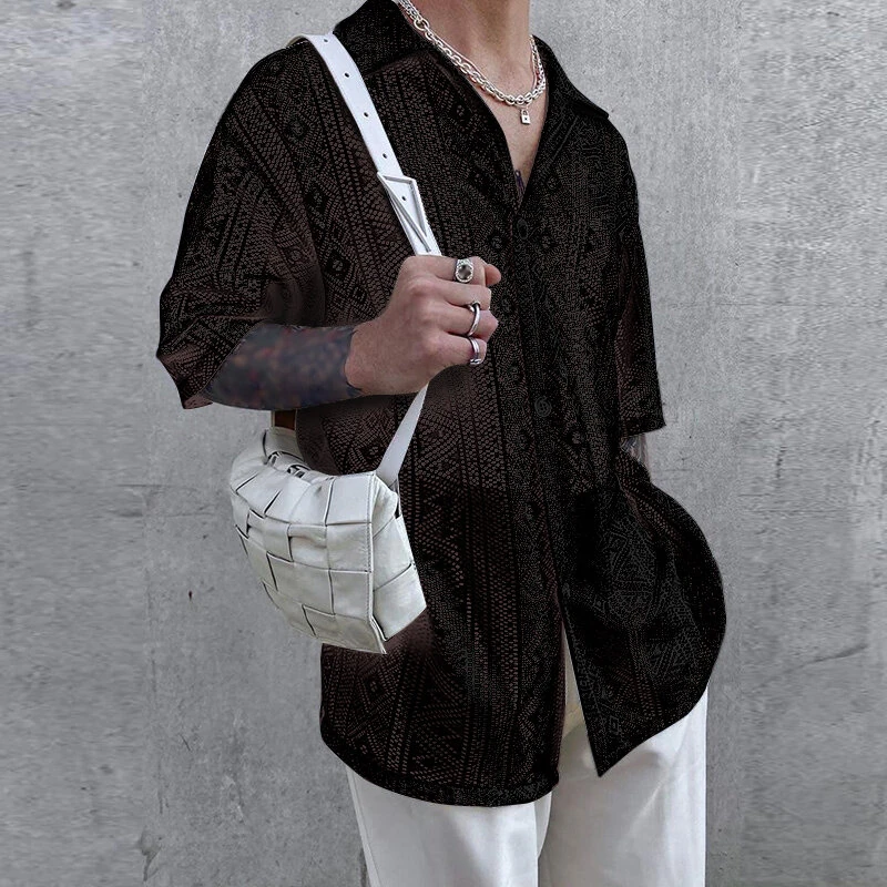 Men's Hollow Lace Loose Shirts — view 11