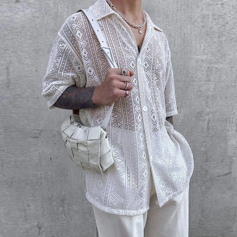 Men's Hollow Lace Loose Shirts — view 2