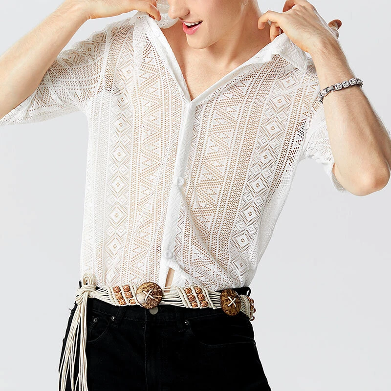 Men's Hollow Lace Loose Shirts — view 3
