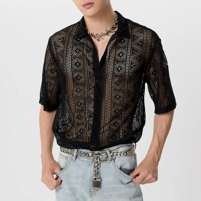 Men's Hollow Lace Loose Shirts — view 4
