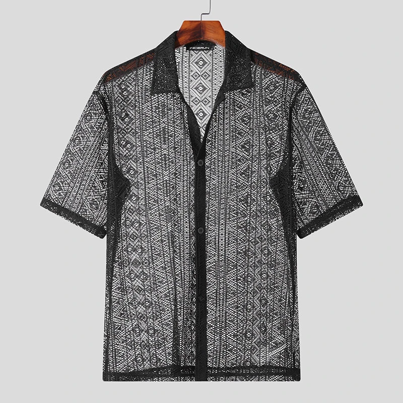 Men's Hollow Lace Loose Shirts — view 5