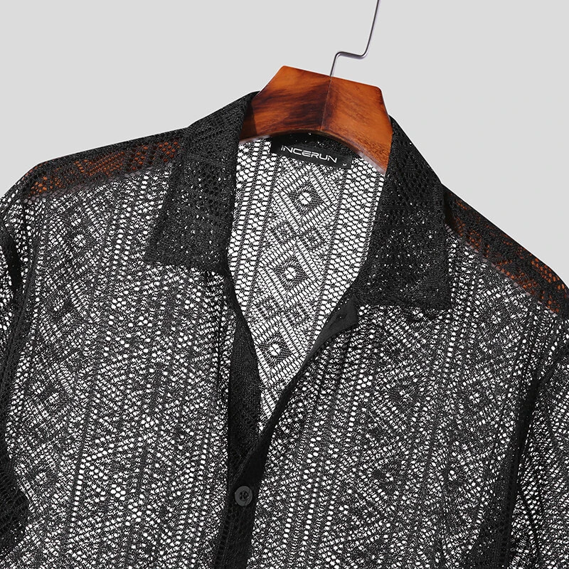 Men's Hollow Lace Loose Shirts — view 7