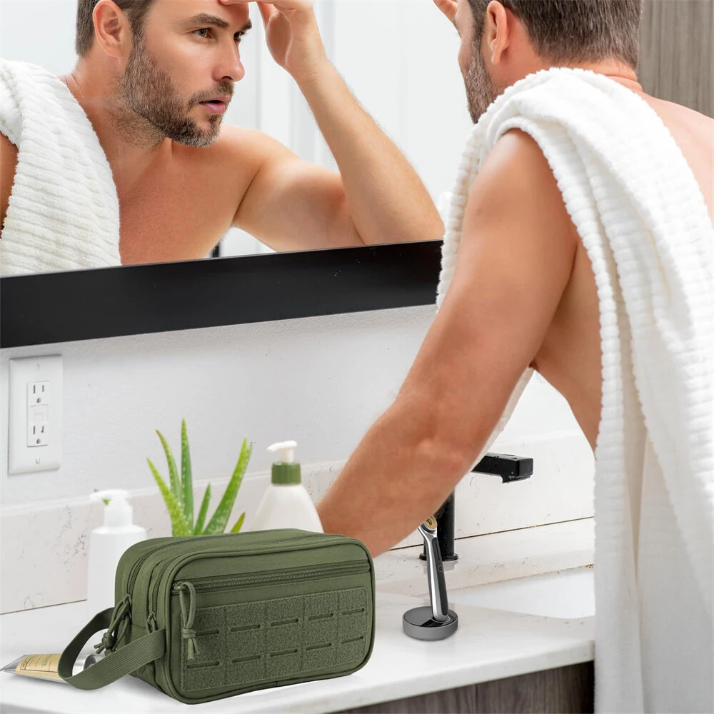 Men's Multifunctional Toiletry Bag Waterproof Compartment EDC Tool Storage Bag Skin Care Shaving Hygienic Organizer for Outdoor Travel Adventures — view 3