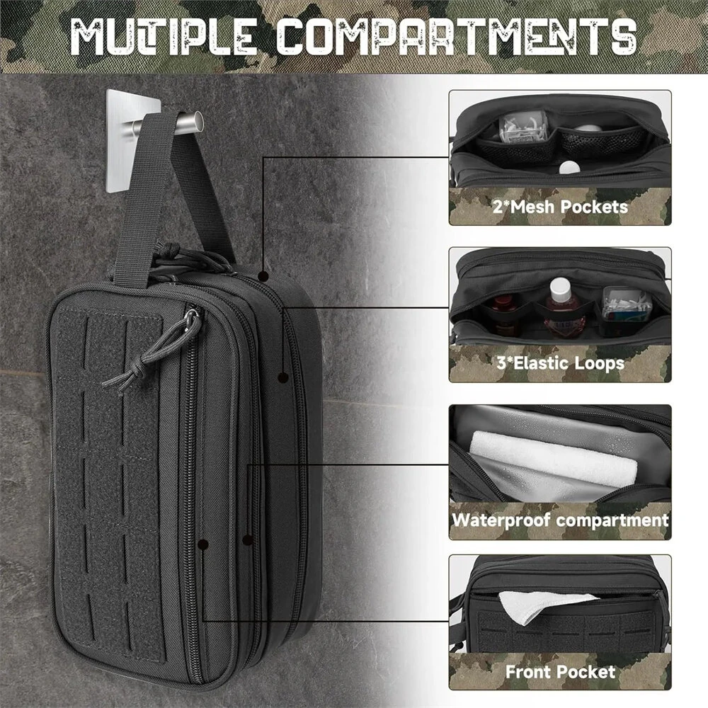Men's Multifunctional Toiletry Bag Waterproof Compartment EDC Tool Storage Bag Skin Care Shaving Hygienic Organizer for Outdoor Travel Adventures — view 8