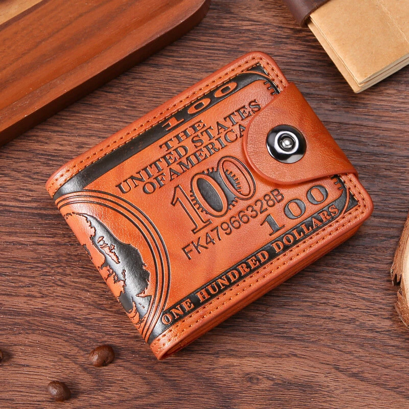 Men's PU Leather Wallet With Fashion Embossed Dollar Design, Business Casual Card Holder Case Coin Purse for Men Bifold Buckle Multi-card Wallet — view 3