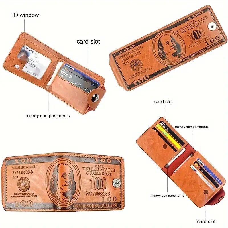 Men's PU Leather Wallet With Fashion Embossed Dollar Design, Business Casual Card Holder Case Coin Purse for Men Bifold Buckle Multi-card Wallet — view 9