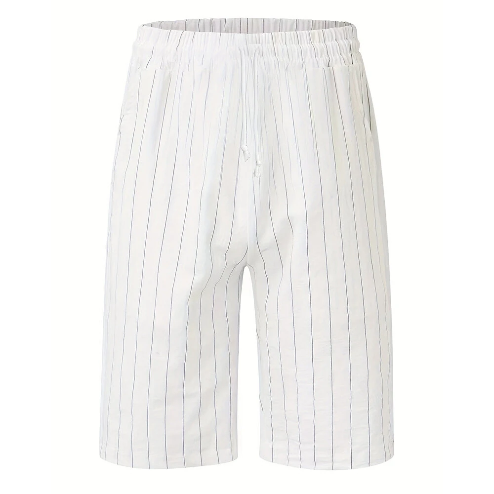 Men's Quick Dry Cotton Linen Shorts Summer Breathable Stripe Casual Gym Running Cargo Pocket Beach Five-point Pants Lightweight Comfortable — view 4