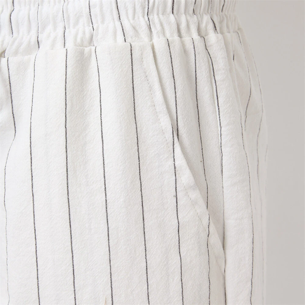 Men's Quick Dry Cotton Linen Shorts Summer Breathable Stripe Casual Gym Running Cargo Pocket Beach Five-point Pants Lightweight Comfortable — view 6