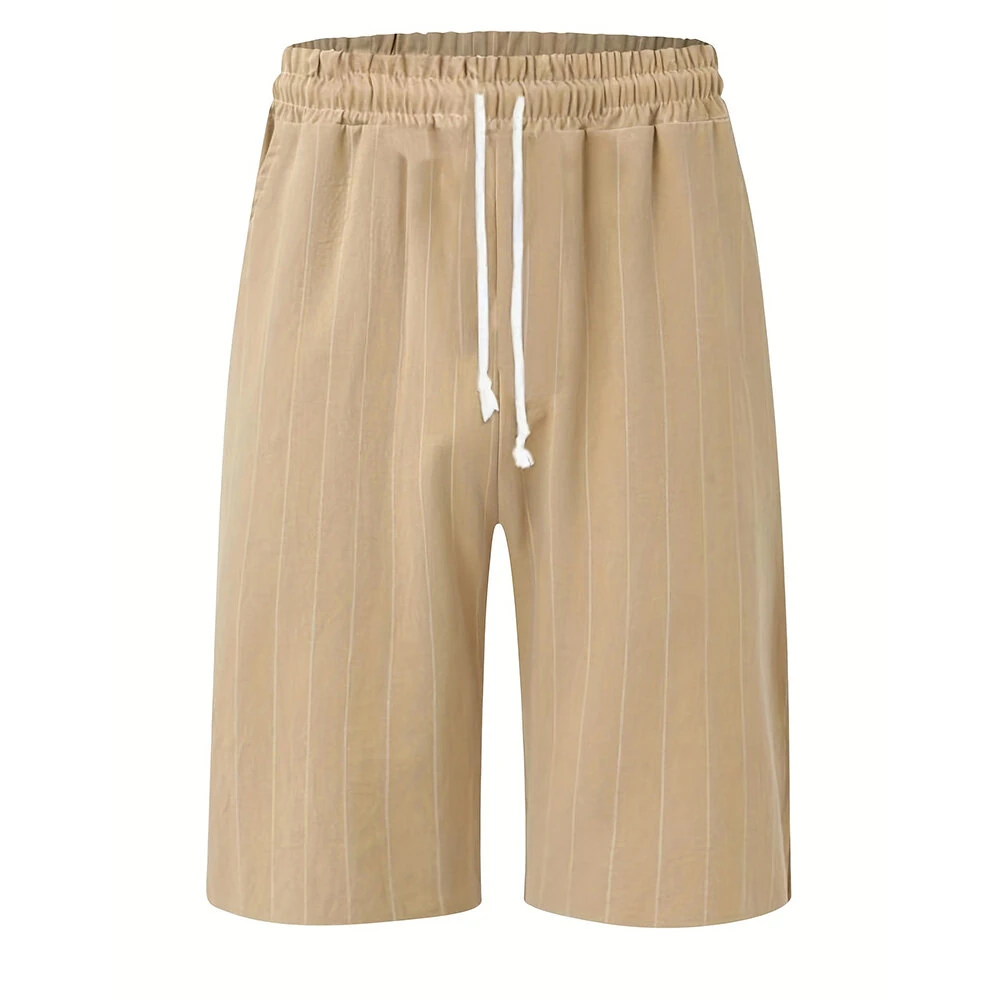 Men's Quick Dry Cotton Linen Shorts Summer Breathable Stripe Casual Gym Running Cargo Pocket Beach Five-point Pants Lightweight Comfortable — view 7