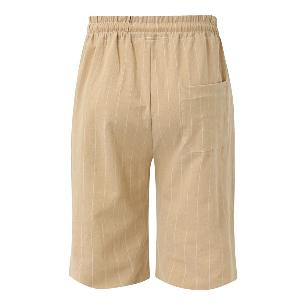 Men's Quick Dry Cotton Linen Shorts Summer Breathable Stripe Casual Gym Running Cargo Pocket Beach Five-point Pants Lightweight Comfortable — view 8