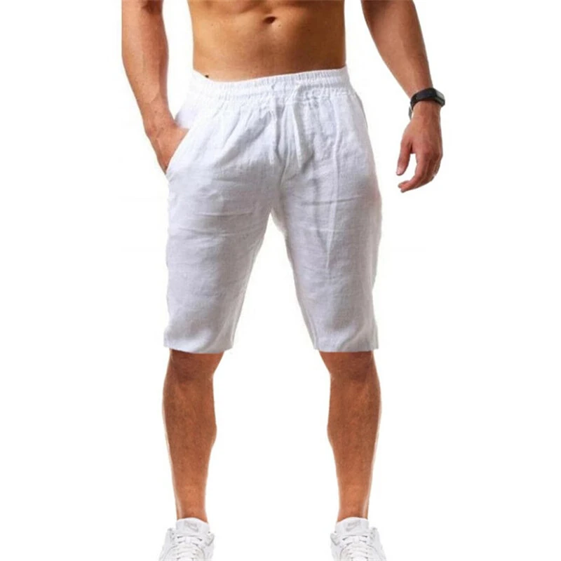 Men's Quick Dry Cotton Linen Shorts Summer Breathable Stripe Gym Running Pocket Cargo Beach Casual Five-point Pants Lightweight Comfortable — image 1