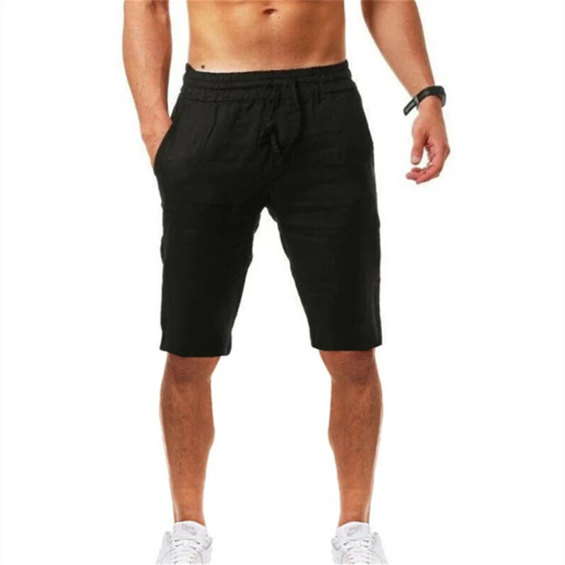 Men's Quick Dry Cotton Linen Shorts Summer Breathable Stripe Gym Running Pocket Cargo Beach Casual Five-point Pants Lightweight Comfortable — view 4