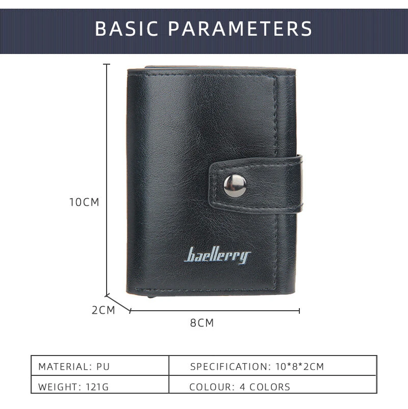 Men's RFID Blocking Trifold Auto Pοp-up Cards Holder Aluminum Box Men Buckle Coin Purse Money Clip — view 3