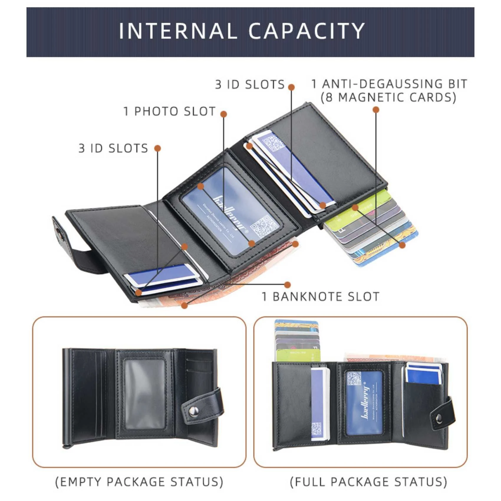 Men's RFID Blocking Trifold Auto Pοp-up Cards Holder Aluminum Box Men Buckle Coin Purse Money Clip — view 4