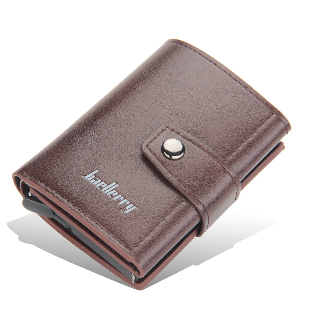 Men's RFID Blocking Trifold Auto Pοp-up Cards Holder Aluminum Box Men Buckle Coin Purse Money Clip — view 6