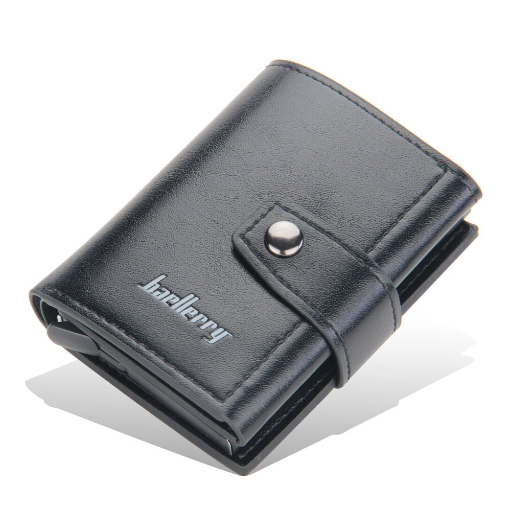 Men's RFID Blocking Trifold Auto Pοp-up Cards Holder Aluminum Box Men Buckle Coin Purse Money Clip — view 7