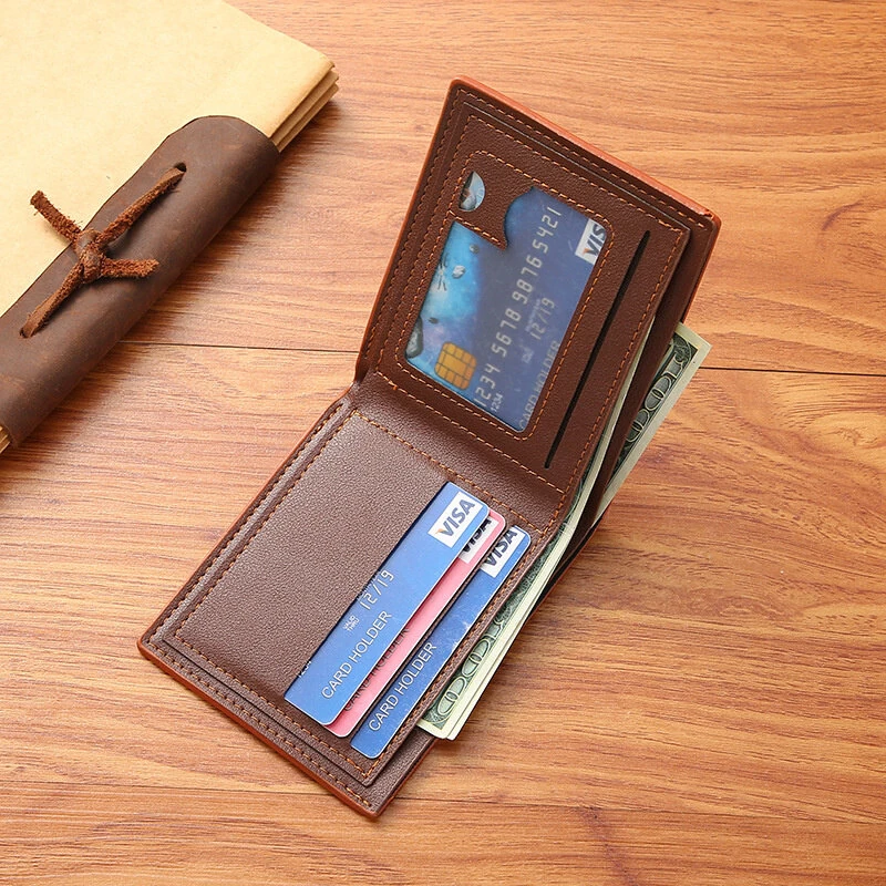 Men's Short Thin Wallet Soft Leather Multi-Card Slots Coin Purse Cross Pattern Horizontal Stitch Large Capacity Fashion Wallet — view 5