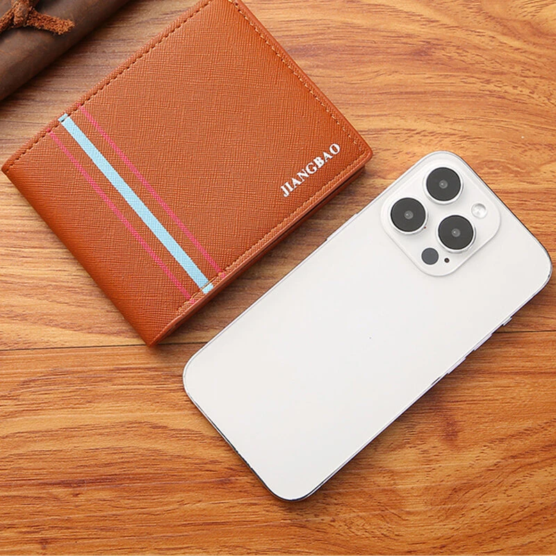 Men's Short Thin Wallet Soft Leather Multi-Card Slots Coin Purse Cross Pattern Horizontal Stitch Large Capacity Fashion Wallet — view 6