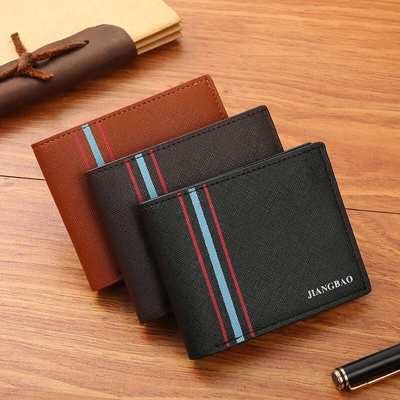 Men's Short Thin Wallet Soft Leather Multi-Card Slots Coin Purse Cross Pattern Horizontal Stitch Large Capacity Fashion Wallet — view 7