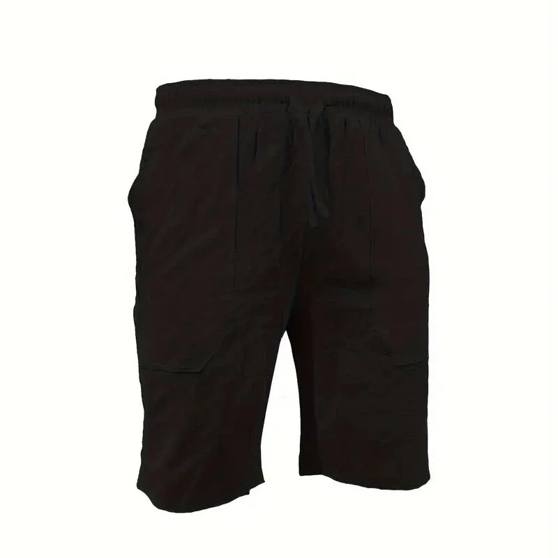 Men's Summer Cotton Linen Shorts Breathable Solid Black Drawstring Plus Size Beach Shorts Lightweight Casual Short Pants for Men Comfortable — view 6