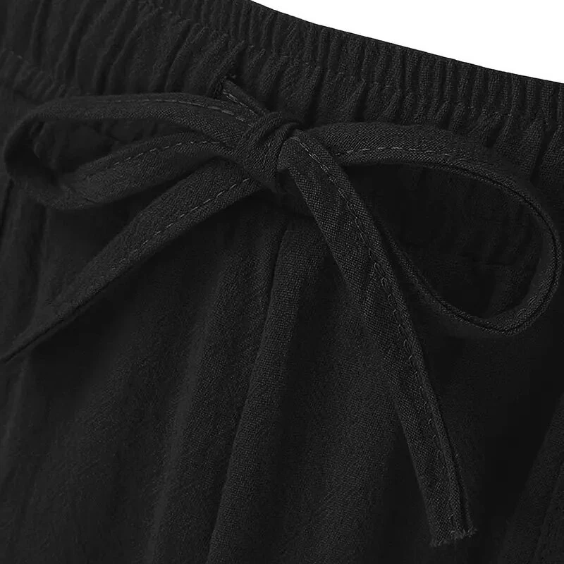 Men's Summer Cotton Linen Shorts Breathable Solid Black Drawstring Plus Size Beach Shorts Lightweight Casual Short Pants for Men Comfortable — view 7